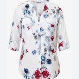 ❤️NWT Flycurvy Floral Print Button Front Scalloped Neckline Blouse Top Size 4 XL